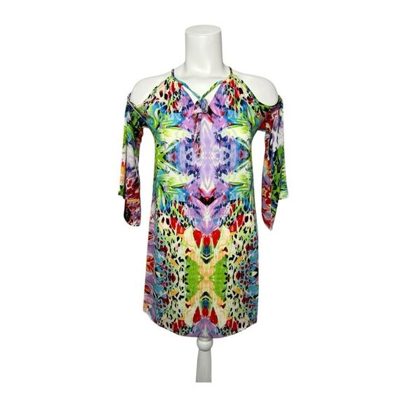 Alexia Admor Boston Proper Cold‎ Shoulder Tropical Pattern Shift Dress Sz XS NEW - Picture 1 of 7